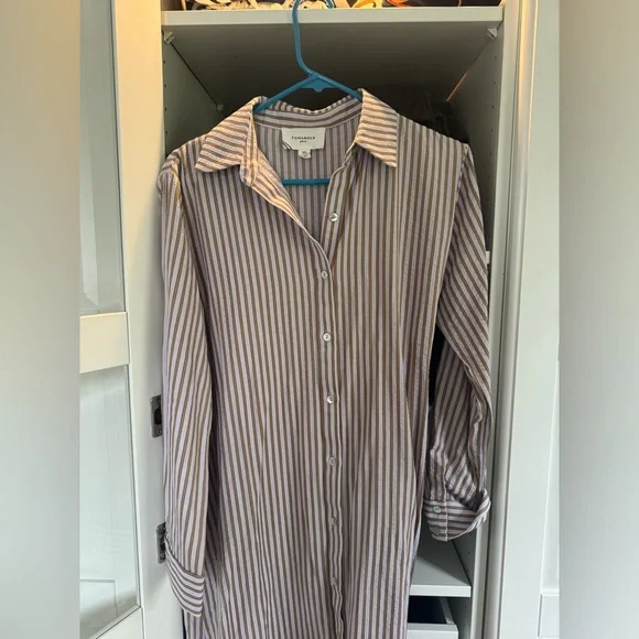 Tuckernuck Beige, Lilac, White Striped Midi Shirt Dress - Picture 8 of 8